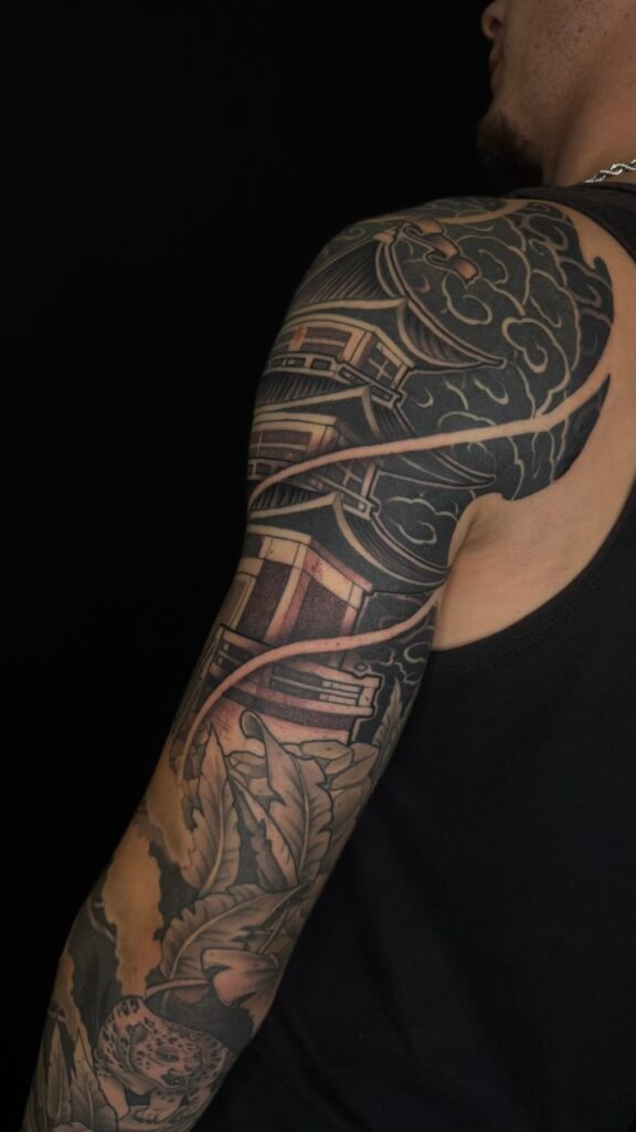 tattoo-japones-dibujo-manga-edificio-japones